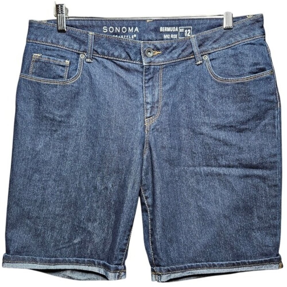 Sonoma Life + Style Womens Bermuda Denim Shorts Mid Rise Size 12